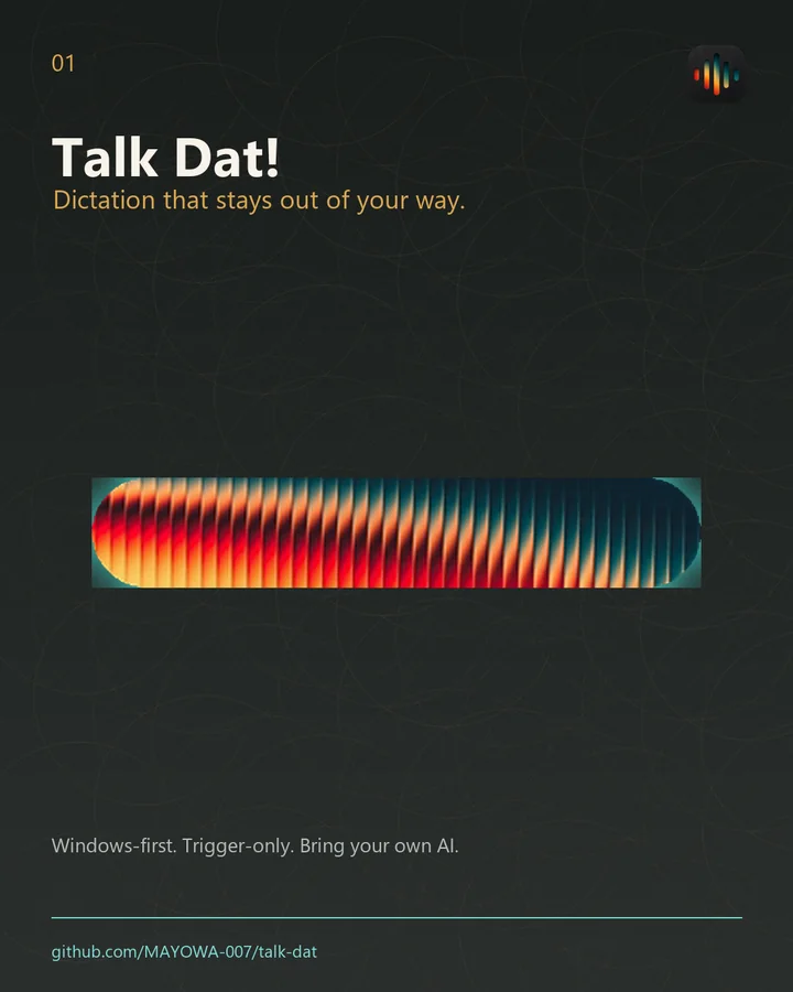 Talk Dat! social card with the animated pill