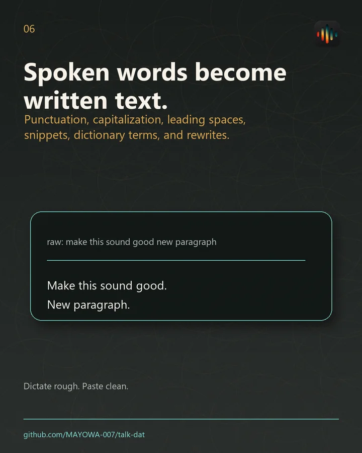 Talk Dat! social card showing local history and scratchpad flow
